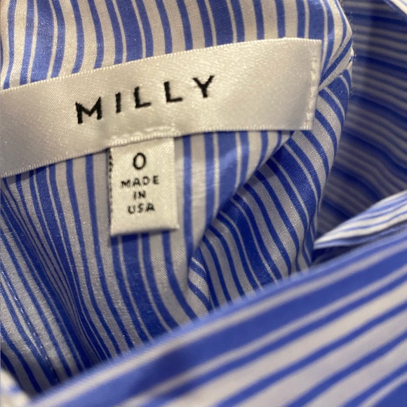 MILLY Luna Stripe Bell Sleeve Peplum Blouse Size 0 Sky Blue - Picture 4 of 7